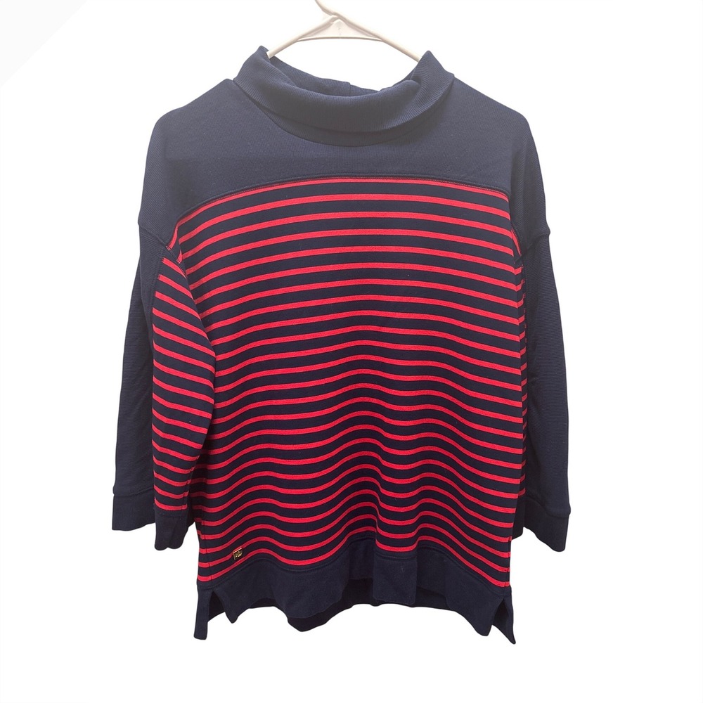 Lauren Ralph Lauren Women's Navy Red‎ Striped Turtleneck Sweatshirt Size L
